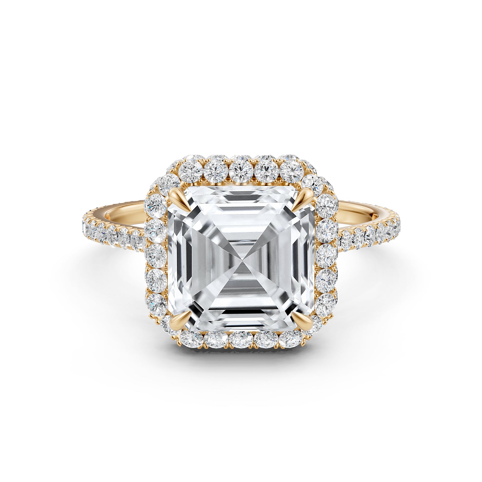 Double Halo Asscher  Lab Grown Diamond French Pave Set Engagement Ring